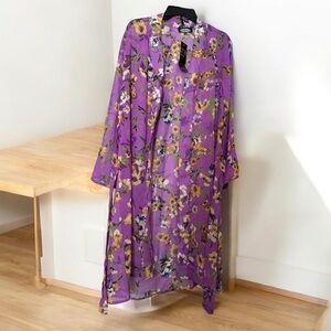 Floral Purple Long Kimono Cardigan